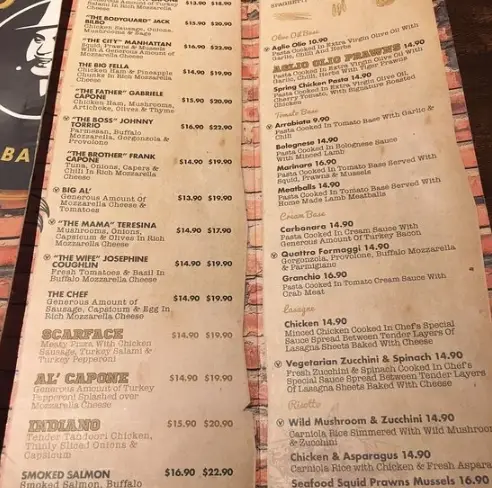 AL CAPONE’S MENU SINGAPORE