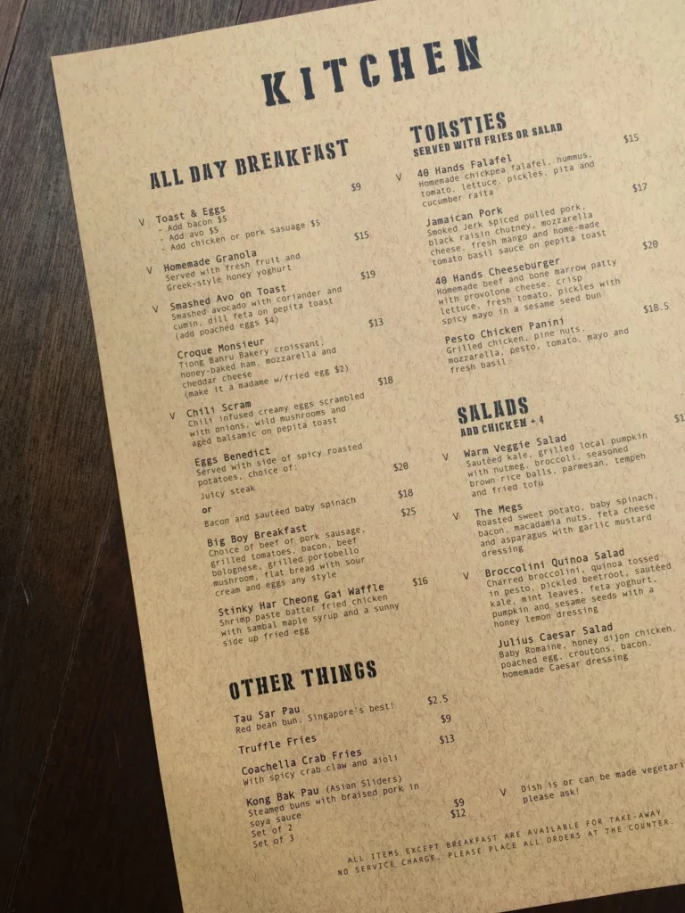 FORTY HANDS MENU SINGAPORE