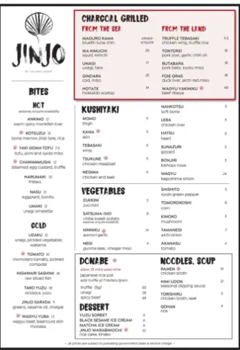 JINJO MENU SINGAPORE