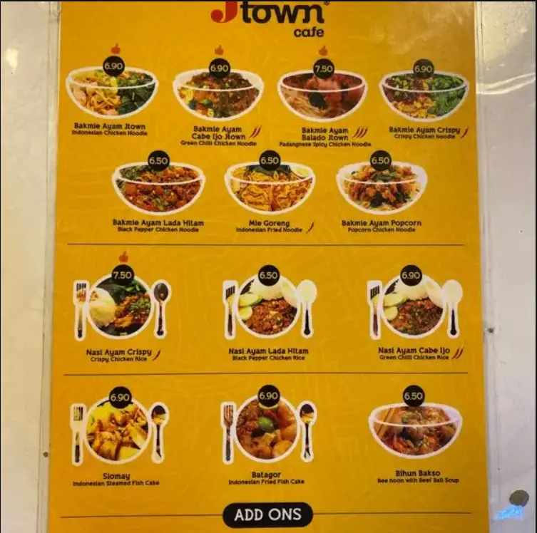 JTOWN CAFE MENU SINGAPORE