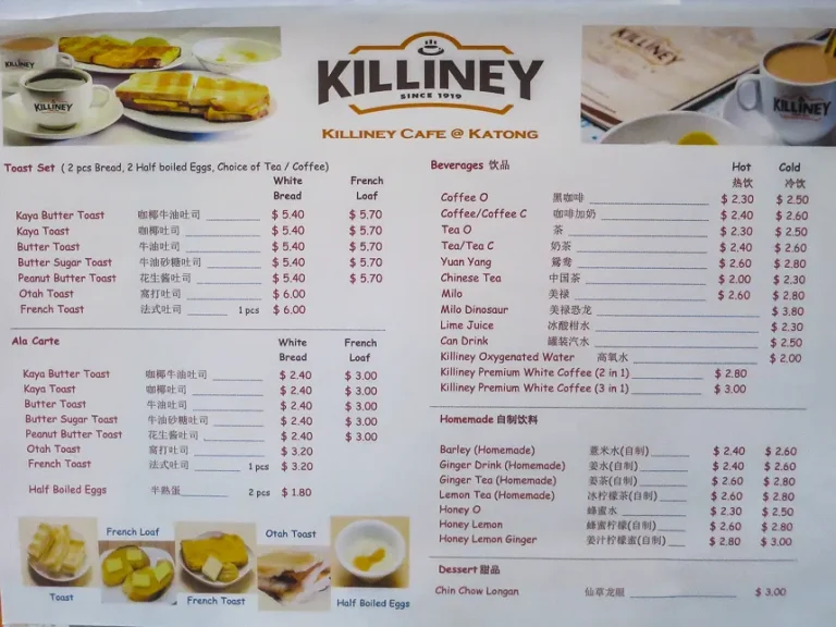 KILLINEY MENU SINGAPORE