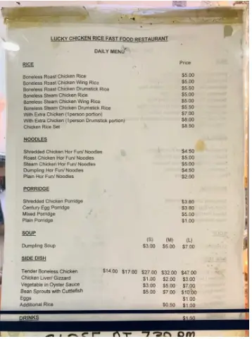 LUCKY CHICKEN MENU SINGAPORE