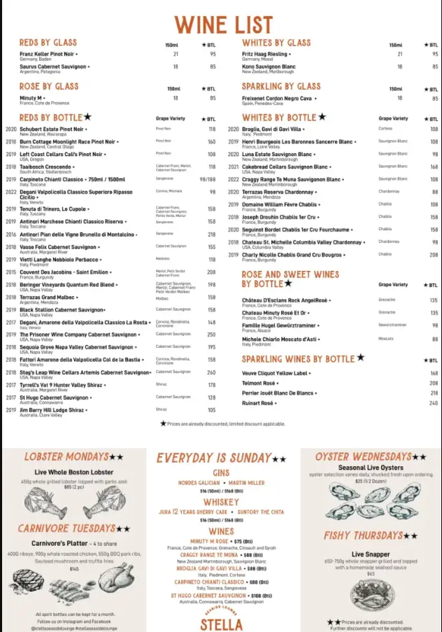 STELLA MENU SINGAPORE