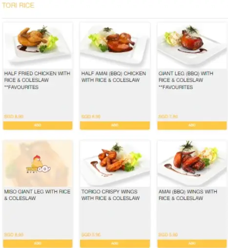 TORIGO MENU SINGAPORE