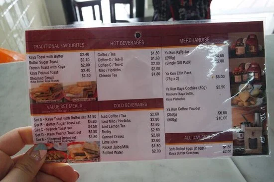 YA KUN KAYA TOAST MENU SINGAPORE