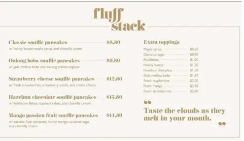 FLUFF STACK MENU SINGAPORE PRICES 2024