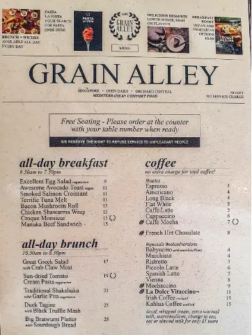 GRAIN ALLEY MENU SINGAPORE