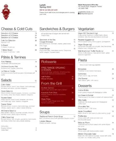 Ginett Restaurant Menu Singapore