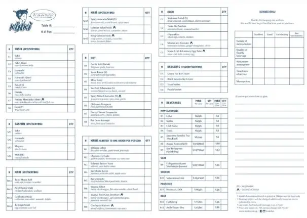 Kinki Menu Singapore