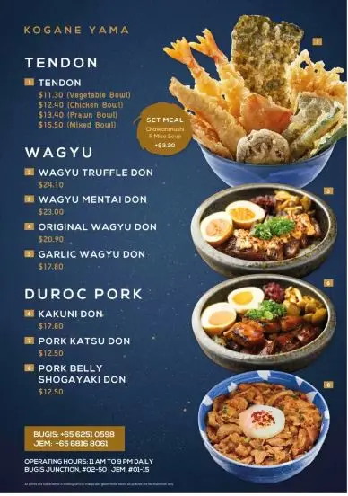 Kogane Yama Menu Singapore