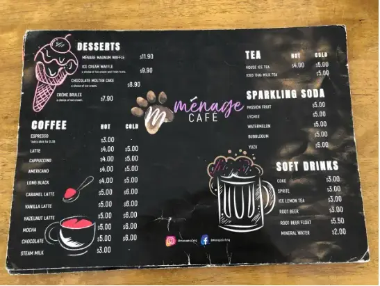 MENAGE CAFE MENU SINGAPORE