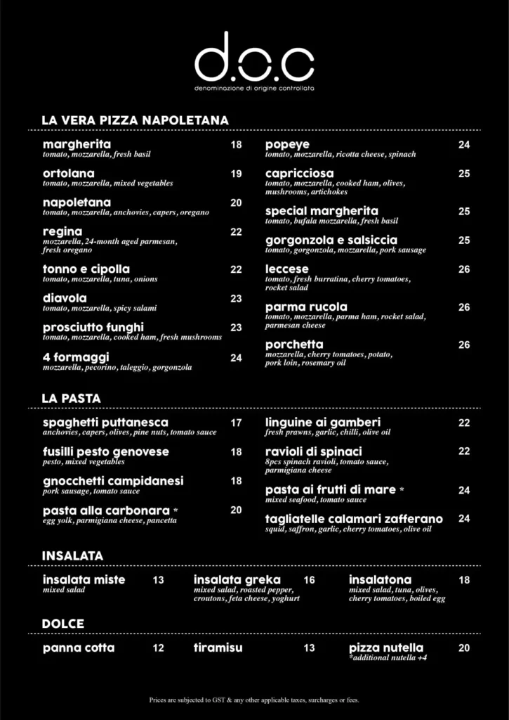 PANINOTECA MENU SINGAPORE