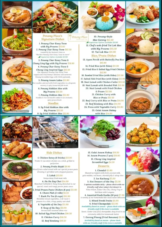 PENANG PLACE MENU SINGAPORE