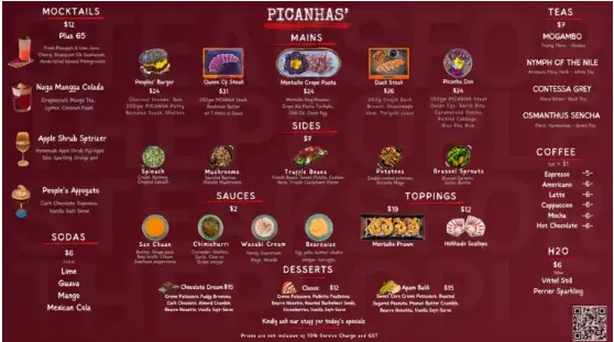 PICANHAS’ MENU SINGAPORE