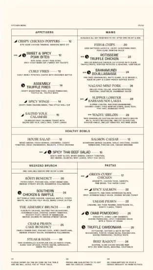 The Assembly Ground Menu Singapore