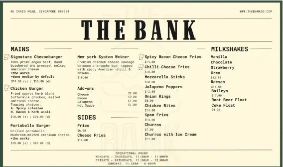 The Bank Menu Singapore