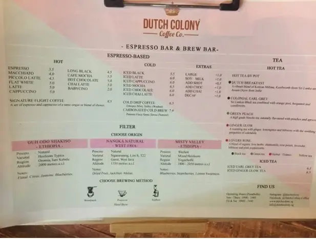 DUTCH COLONY MENU SINGAPORE