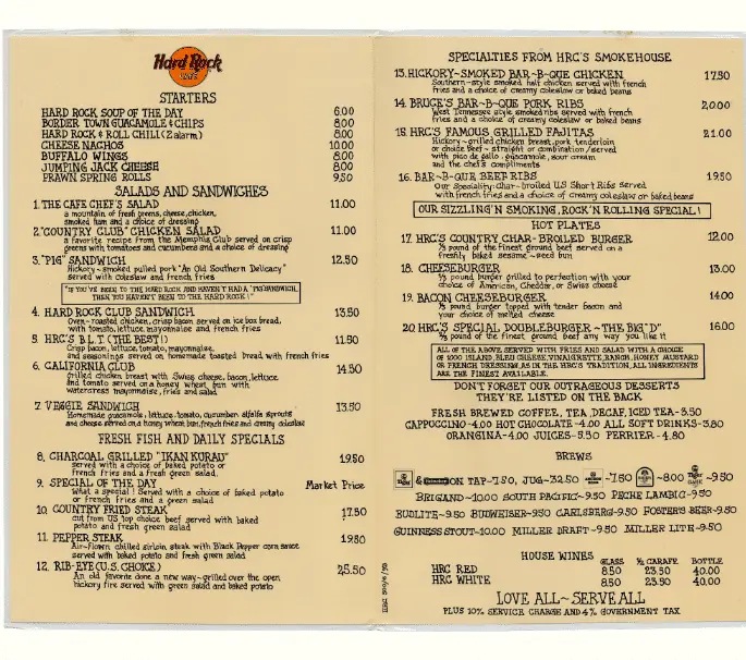 HARD ROCK CAFE MENU SINGAPORE