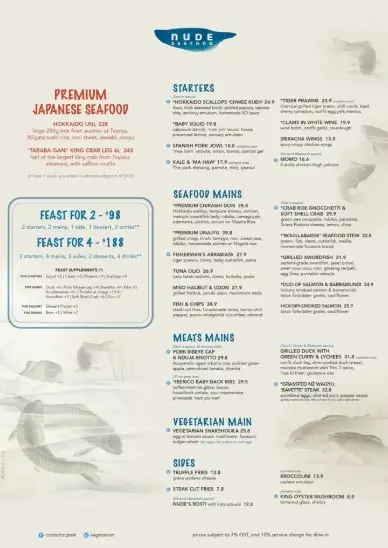 NUDE SEAFOOD MENU SINGAPORE