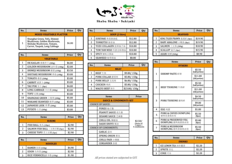 SHABU SAI MENU SINGAPORE