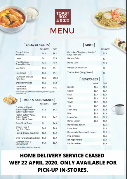 TOAST BOX MENU SINGAPORE