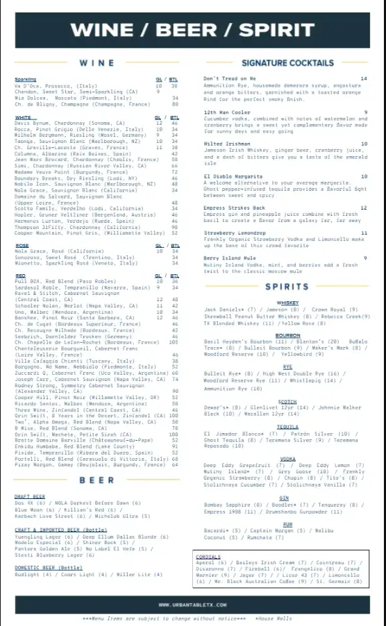 URBAN TABLE MENU SINGAPORE PRICES 2024