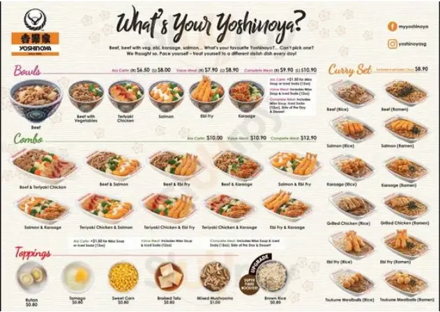 YOSHINOYA MENU SINGAPORE