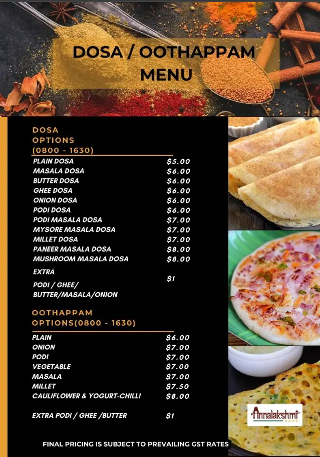 ANNALAKSHMI MENU SINGAPORE