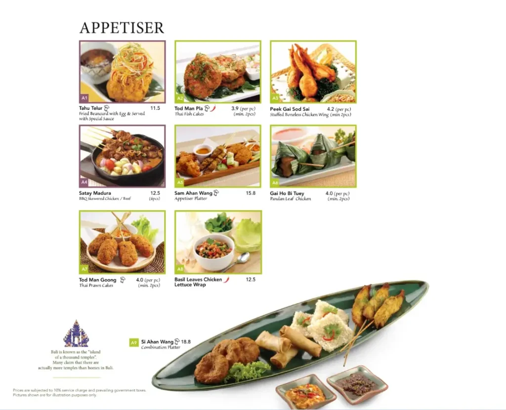 BALI THAI MENU SINGAPORE