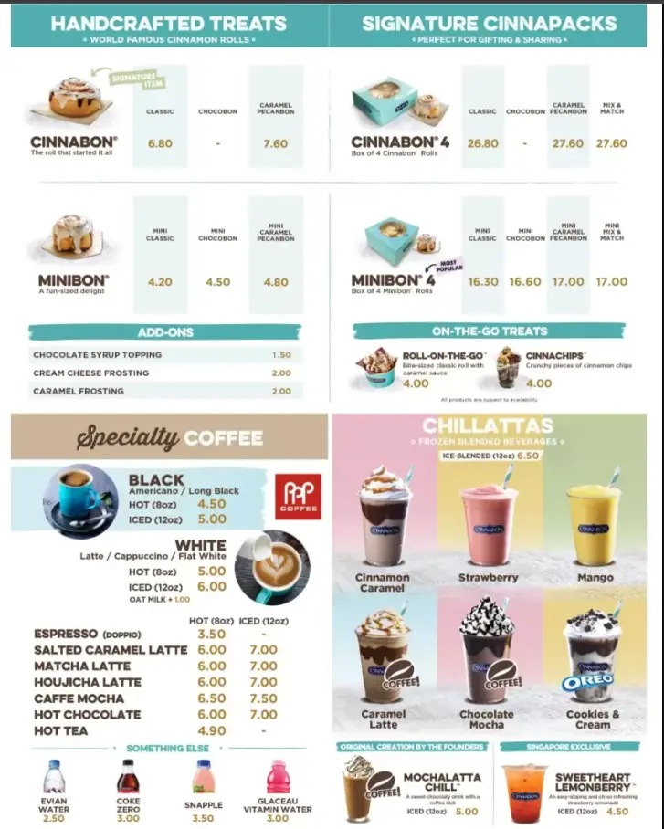 CINNABON MENU SINGAPORE