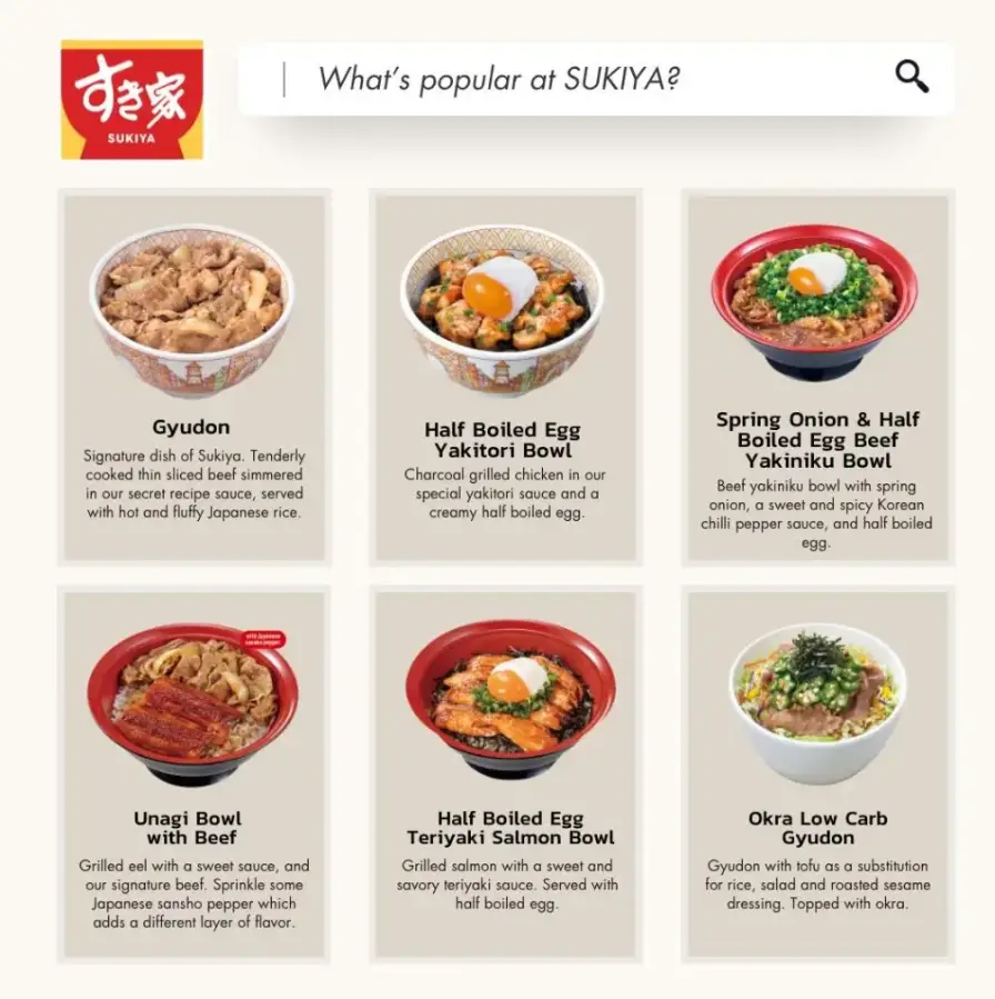 SUKIYA MENU SINGAPORE