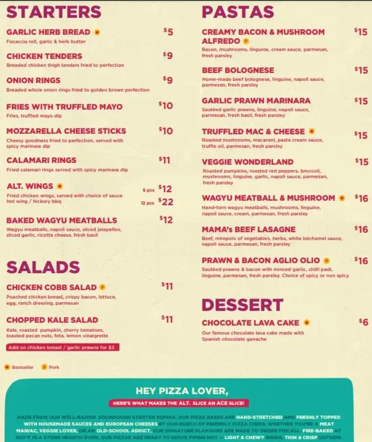 ALT PIZZA MENU SINGAPORE