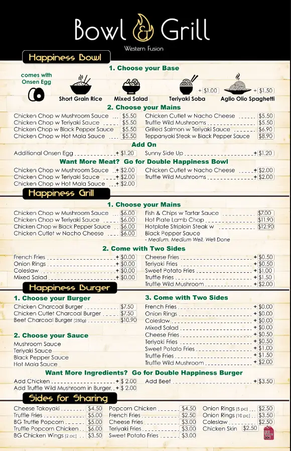 BOWL & GRILL MENU SINGAPORE