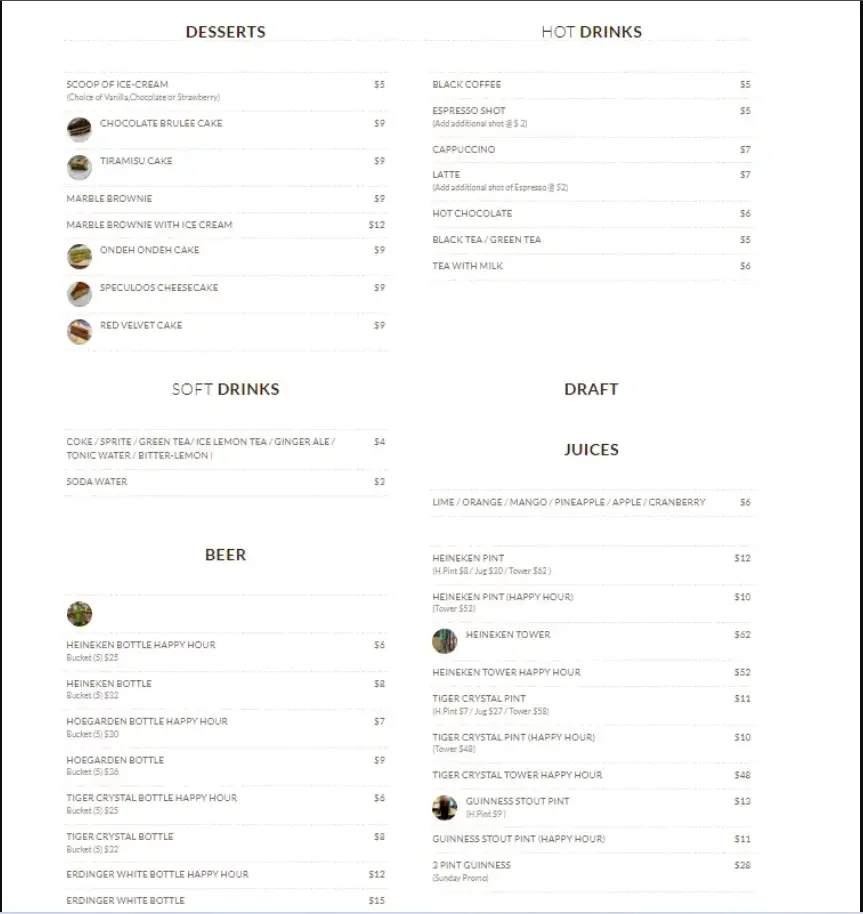 FORESTA RESTAURANT MENU SINGAPORE