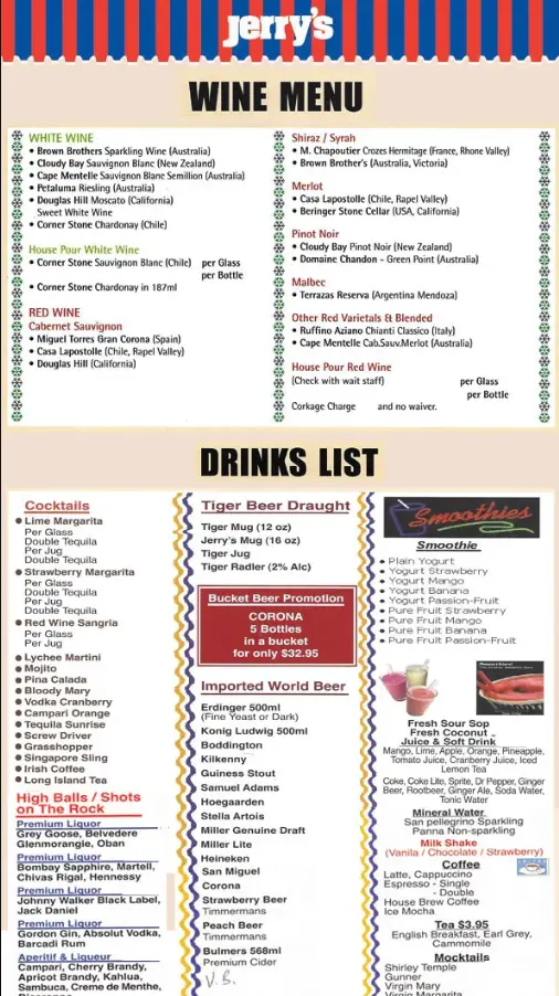 JERRY’S BBQ & GRILL MENU SINGAPORE