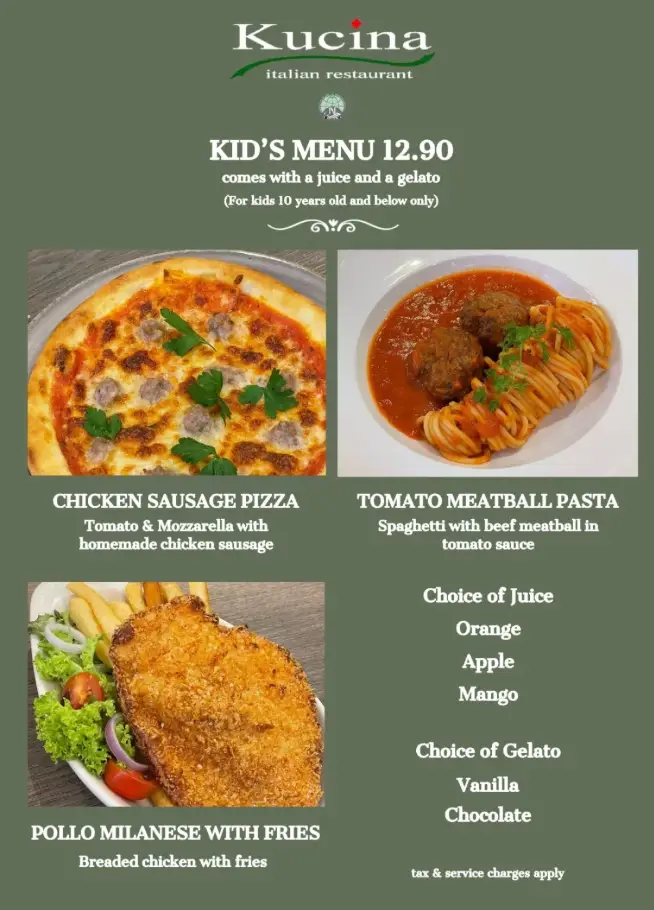 KUCINA ITALIAN RESTAURANT MENU SINGAPORE