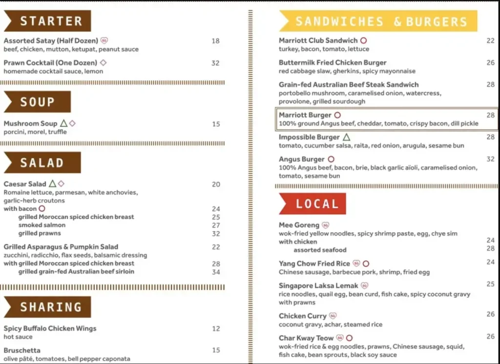 MARRIOTT CAFE MENU SINGAPORE