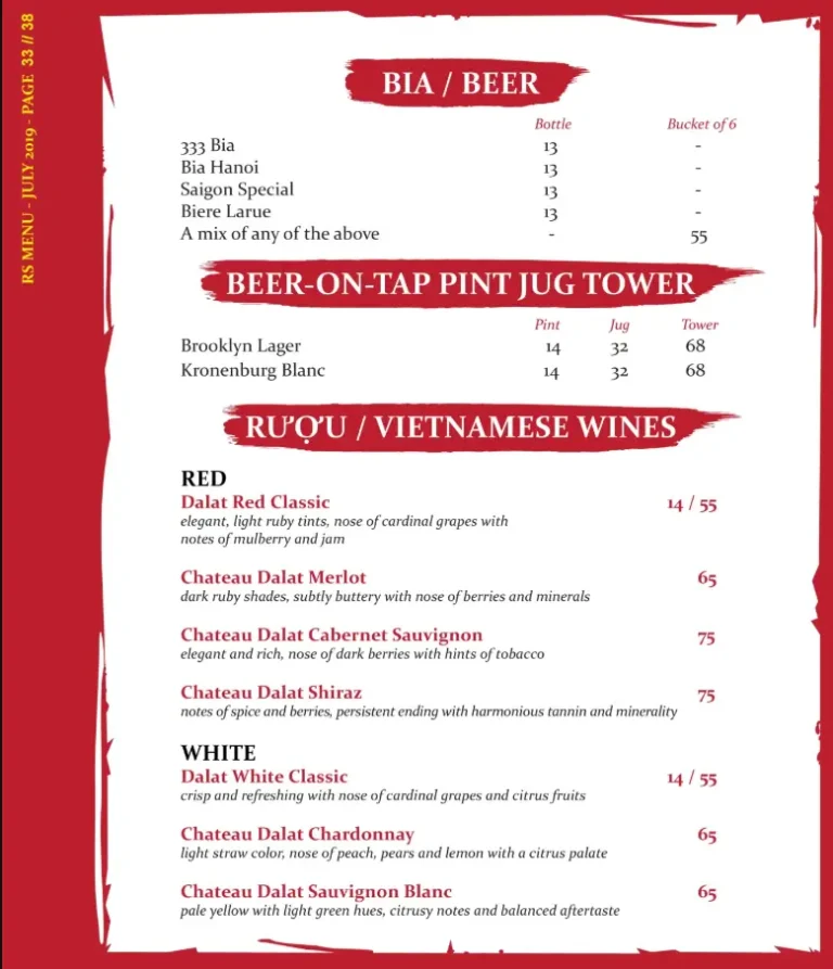 RED SPARROW MENU