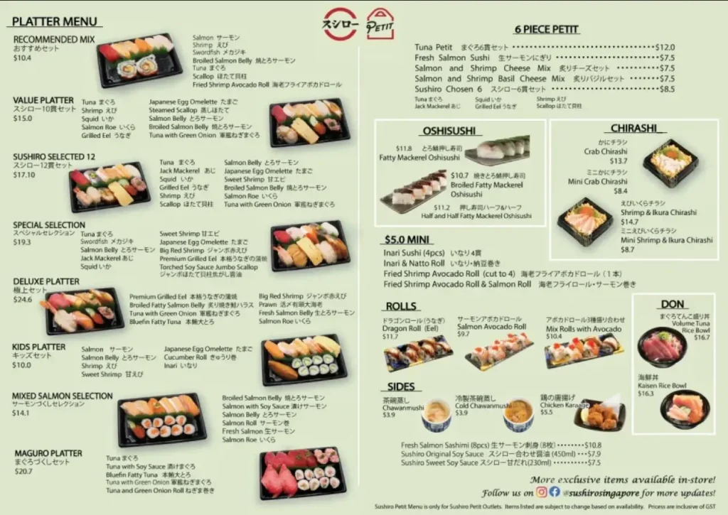 SUSHIRO MENU SINGAPORE