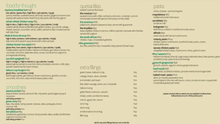 TASHAS RESTAURANT MENU