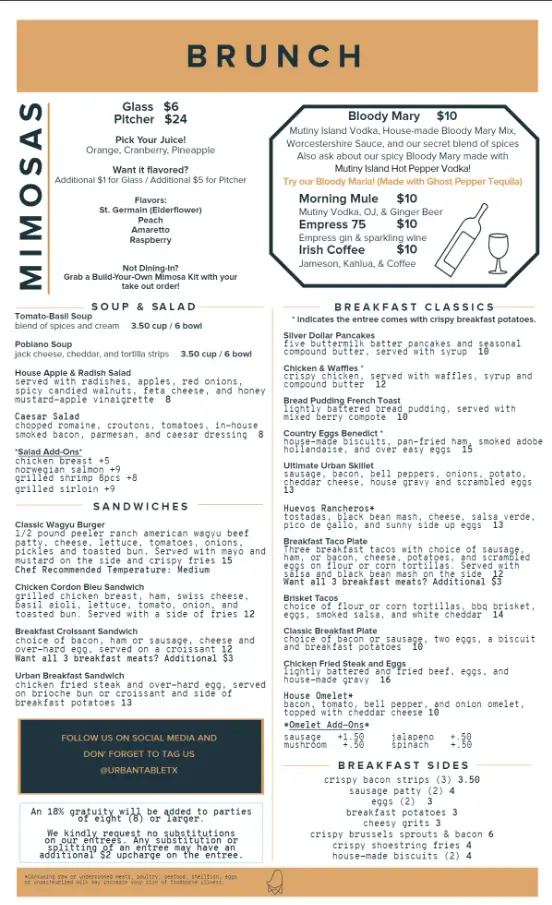 URBAN TABLE MENU SINGAPORE