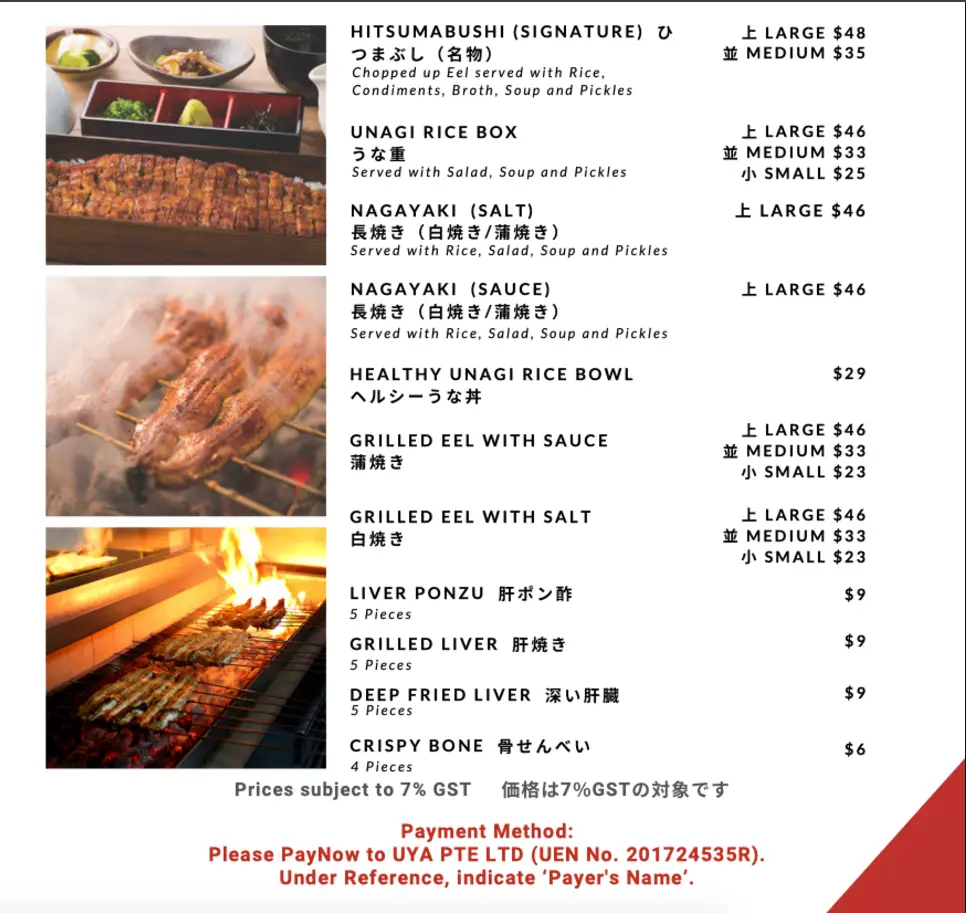 UYA MENU SINGAPORE