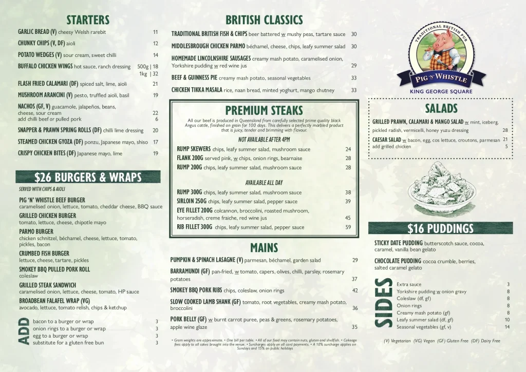 Pig N Whistle Menu Singapore